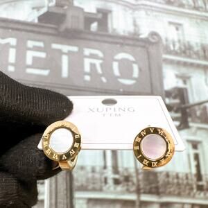 Vintage Roman Numeral Shell Earrings | 14K Gold Plated Huggie Hoops